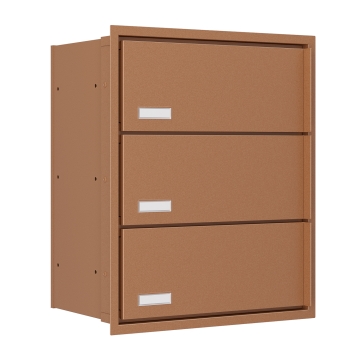 Cutie poștală încorporabilă Stockholm pentru trei locuințe, aspect rugină.