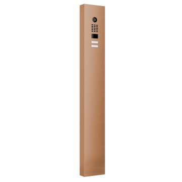 Interfon inteligent cu picior, aspect bronz, model Doorbird D1102V, potrivit pentru două apartamente.