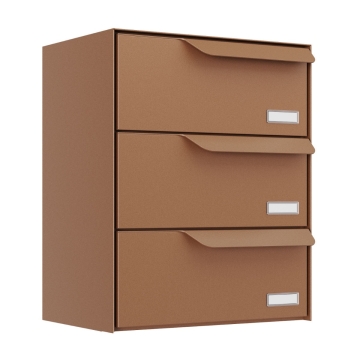 Cutie poștală Amsterdam pentru trei locuințe, aspect rugină.