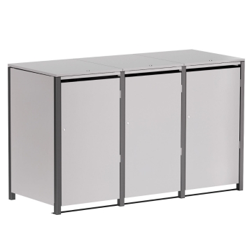 Cutie pentru pubele Helmut, triplă, 120L, gri deschis metalizat cu ramă gri închis.