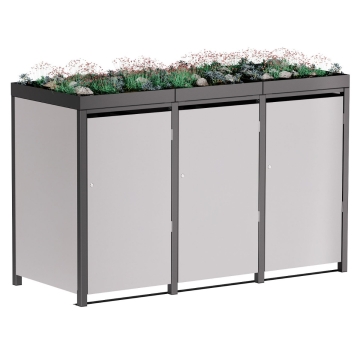 Cutie pentru pubele Emma, triplă, 120L, gri deschis metalizat și cadru gri închis