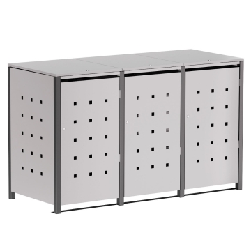 Cutie pubele Horst pentru 3 pubele de 120L, gri deschis - metalizat cu cadru gri închis.