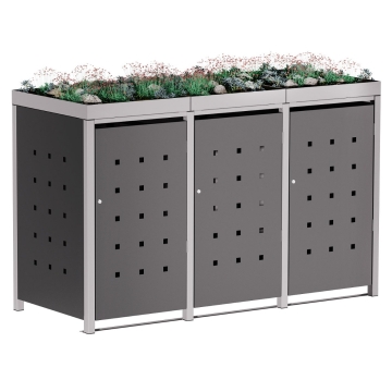 Cutie pentru pubele Anna, model cu 3 locuri pentru pubele de 120L, antracit cu cadru gri-semnal.