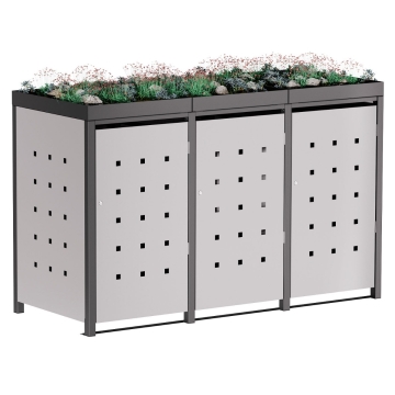 Cutie pentru pubele Anna, triplă, 120L, gri deschis metalizat cu cadru gri închis.