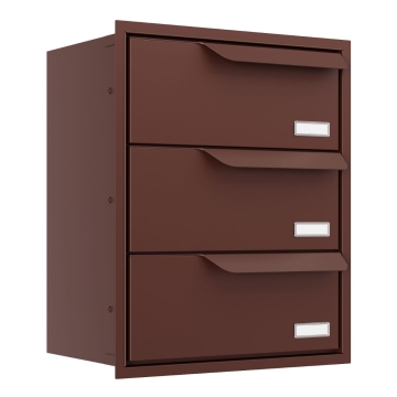 Cutie poștală încorporabilă Eindhoven pentru trei locuințe, maro.