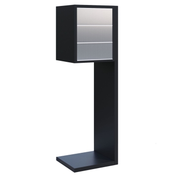 Cutie poștală Hermes pentru trei, neagră cu clapetă din inox.