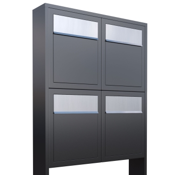 Cutie poștală multiplă Base pentru patru apartamente, antracit cu clapetă din inox.