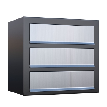 Cutie poștală Cube pentru trei locatari, antracit cu clapă din inox