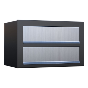 Cutie poștală Cube pentru două familii, neagră, cu clapetă din inox.