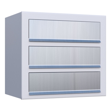 Cutie poștală Cube pentru trei, albă cu clapă din inox.