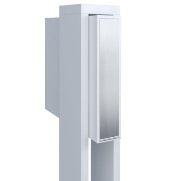 Cutie poștală cu picior, albă, cu clapetă din inox.