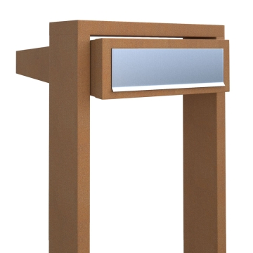 Cutie poștală verticală cu scară, rugină cu clapetă din inox.