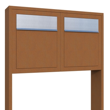 Cutie poștală dublă Base for Two, aspect rugină, cu clapetă din inox