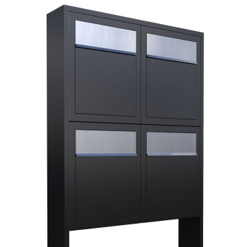 Cutie poștală modulară Base for Four, neagră cu clapă din inox.