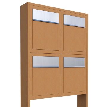 Cutie poștală cu 4 compartimente, model Base, aspect rugină, cu clapă din inox.