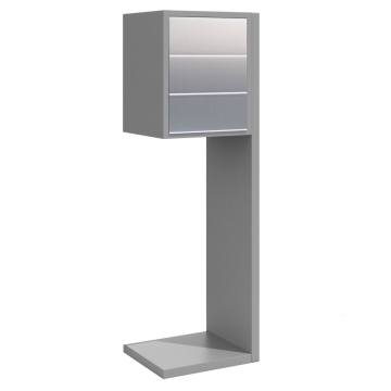 Cutie poștală Hermes pentru trei locatari, gri metalizat cu clapetă din inox.