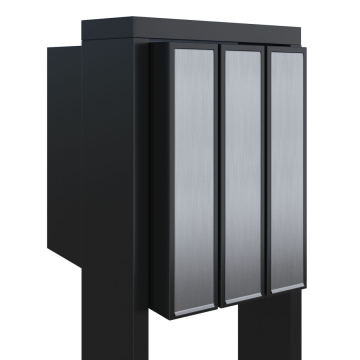 Cutie poștală triplă Flag, neagră, cu clapetă din inox