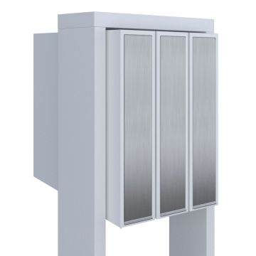 Cutie poștală Flag pentru trei apartamente, albă, cu clapetă din inox.