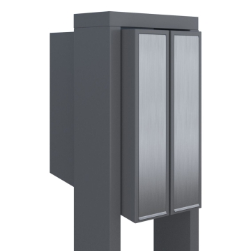 Cutie poștală dublă Flag, gri metalizat, cu clapetă din inox.