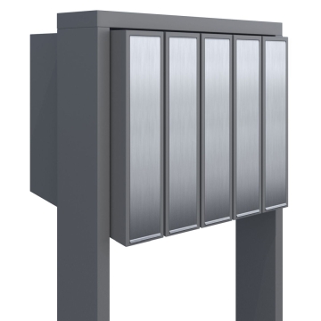 Cutie poștală model Flag for Five, gri metalizat cu clapetă din inox.