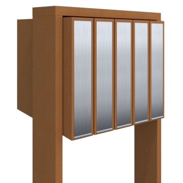 Cutie poștală multiplă Flag for Five, aspect rugină, cu clapetă din inox