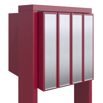 Cutie poștală cu patru compartimente, model Flag for Four, roșie cu clapetă din inox.