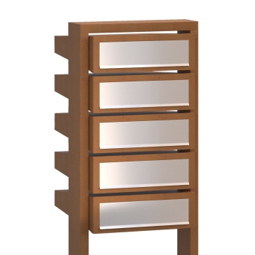 Cutie poștală în cascadă pentru cinci locatari, aspect rugină cu clapetă din inox