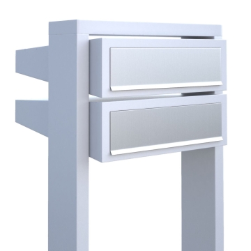 Cutie poștală dublă, model Stairs, albă cu clapetă din inox.
