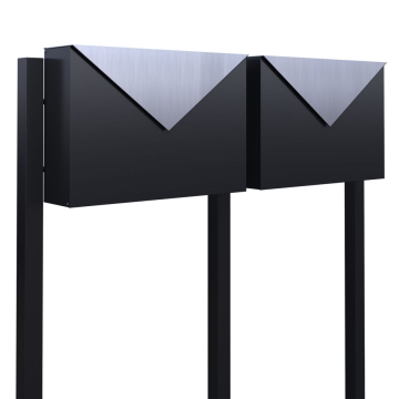 Cutie poștală dublă neagră cu clapetă din inox