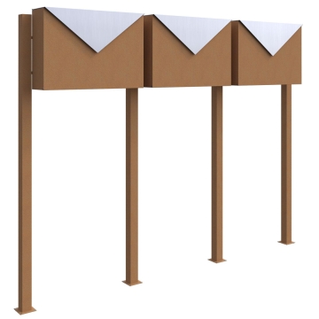 Cutie poștală triplă model Rugina cu clapetă din inox