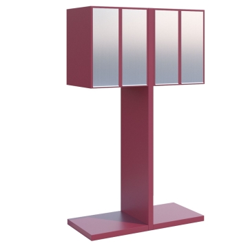 Cutie poștală tip Hermes Clone pentru patru locatari, roșie cu clapă din inox.