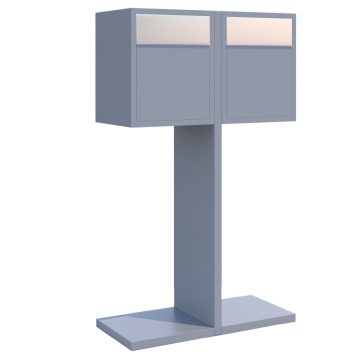 Cutie poștală dublă Hermes, gri metalizat cu clapetă din inox.