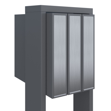 Cutie poștală Flag pentru trei familii, gri metalizat cu clapetă din inox.