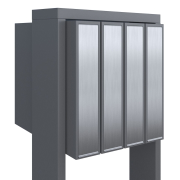 Cutie poștală multiplă Flag pentru patru, gri metalizat cu clapetă din inox