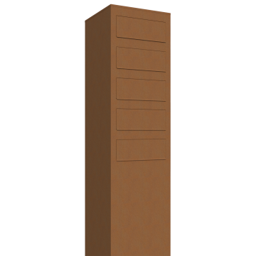 Cutie poștală Monolith pentru cinci apartamente, aspect rugină.