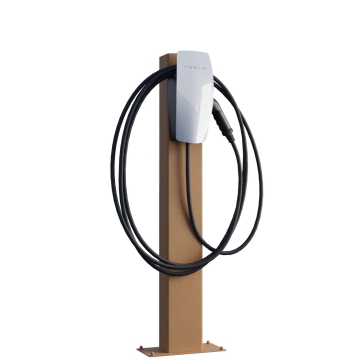 Suport stâlp VoltStand pentru Tesla Wallbox, cu placă de bază, aspect ruginit.