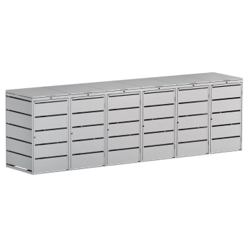 Boxă pubele Edda pentru 6 pubele de 240L, gri deschis.