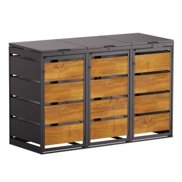 Cutie gunoi Kim pentru 3 pubele de 120L, antracit cu fronturi aspect lemn.