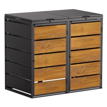 Cutie gunoi Edda pentru 2 pubele de 240L, antracit cu fronturi aspect lemn.