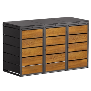 Boxă gunoi Edda triplă, 240L, antracit cu fronturi imitație lemn.