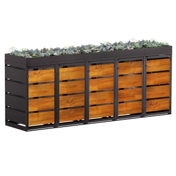 Cutie gunoi Egon pentru 5 pubele de 120 litri, antracit cu front decor lemn.