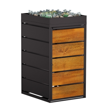 Cutie pentru pubela Edgar 1er, 240 litri, antracit cu front decor lemn.