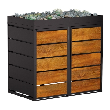 Cutie pentru pubele Edgar, dublă, 240 litri, antracit cu fronturi cu decor lemnos.