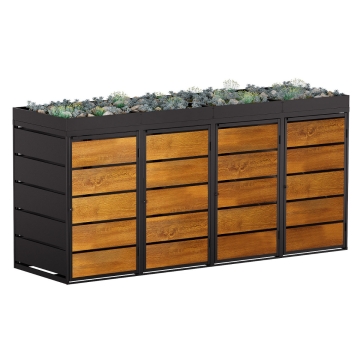 Cutie de gunoi Edgar, pentru 4 pubele de 240 litri, antracit cu fronturi cu decor de lemn.