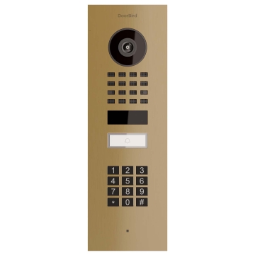 Videointerfon de perete Smart-IN Doorbird D1101KV cu modul tastatură, aspect alămui.