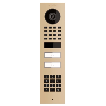 Interfon de exterior Smart-ON pentru două familii, compatibil Doorbird D1102KV, cu modul tastatură, bej.