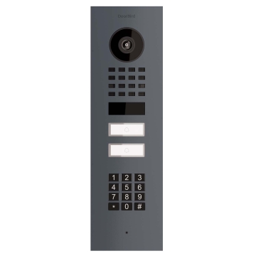 Interfon de exterior Smart-IN pentru două familii, Doorbird D1102KV cu modul tastatură, antracit, pentru montaj încastrat.