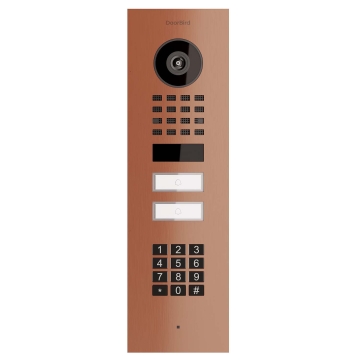 Interfon de apartament încastrat Smart-IN pentru două familii Doorbird D1102KV cu modul tastatură, aspect bronz.