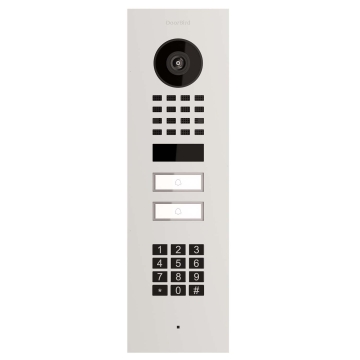 Videointerfon încastrat Smart-IN pentru două familii, compatibil Doorbird D1102KV, cu modul tastatură, culoare albă.