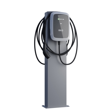 Stație de încărcare VW Wallbox StationMaster pentru două mașini, cu suport și placă de bază, gri.